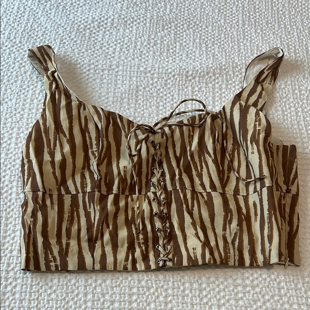 Brown Crop Tie Front Tank Top